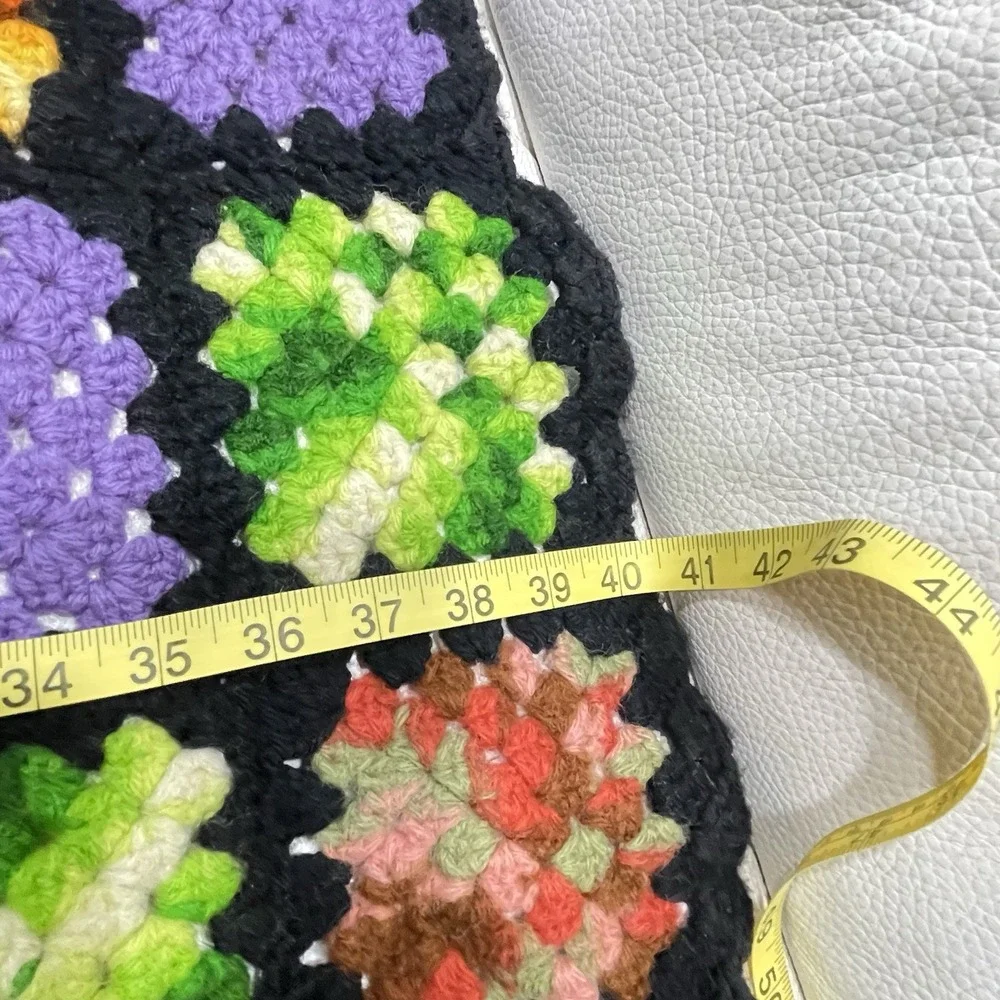 Vintage Retro Handmade Granny Square Crochet Wool Afghan Throw Blanket 70